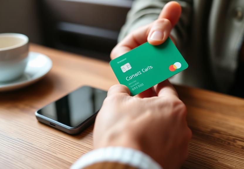 Cartão de crédito verde sendo segurado