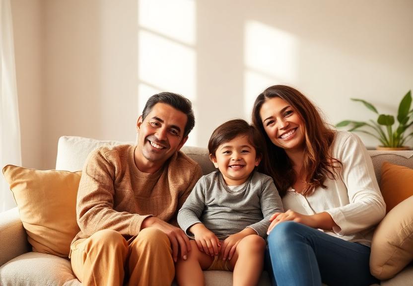 Família feliz em casa